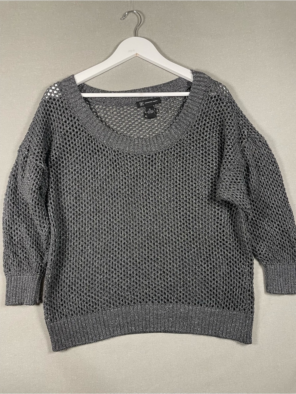 INC International Concepts Metallic Silver Open Knit Sweater XL